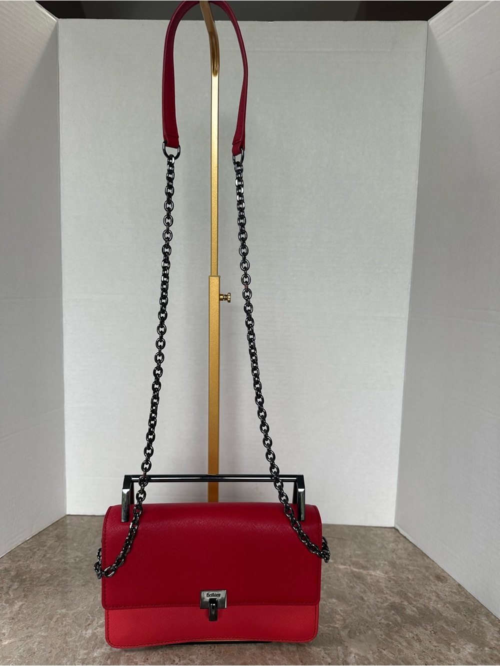 Botkier New York Lennox Red Saffiano Leather Crossbody Bag Chain Minimalist Chic